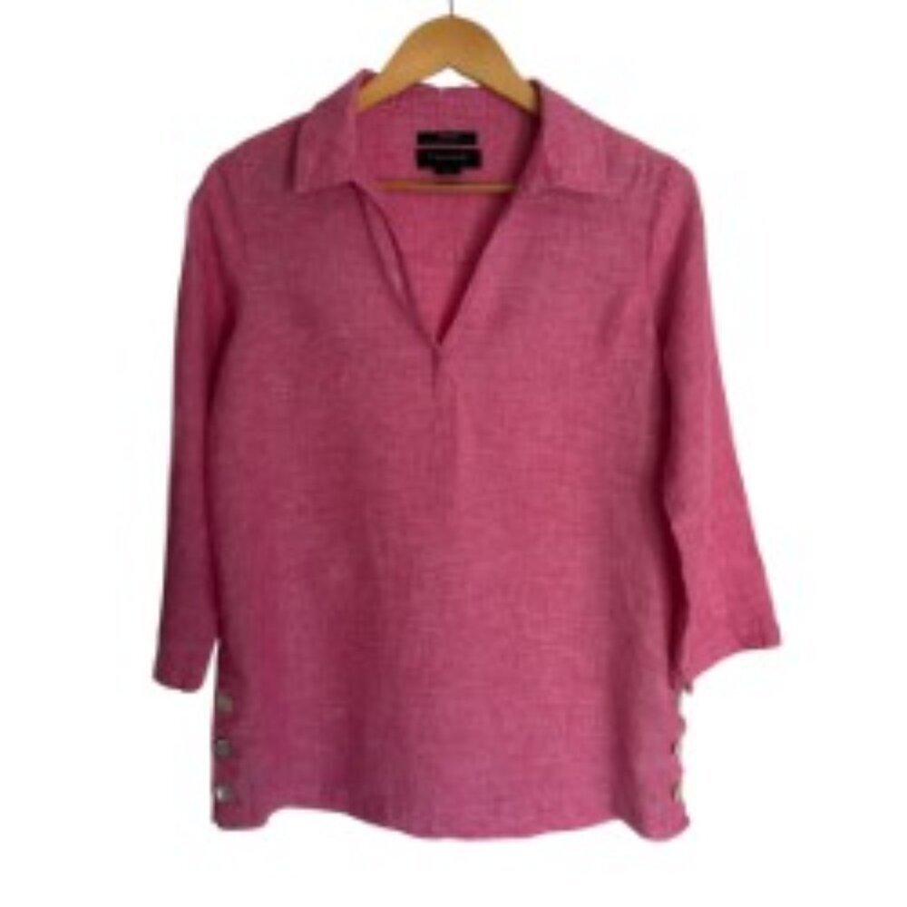 Tahari Pink Linen Pullover Top Small
